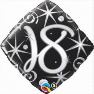 Black Elegant Swirls & Sparkles 18th Birthday Balloon